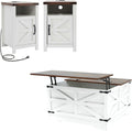 Farmhouse Coffee Table and End Table Sets of 3, 3 Piece Living Room Tables Set with Charging Station, Lift Top Coffees and 2 Nighstand, Wood Furniture Sets with Storage, White