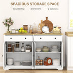 lapday Kitchen Cabinet with 2 Spacious Drawers,2 Doors,3-Level Adjustable Shelf(55.1" W x 15.7" D x 33.5" H). (White)