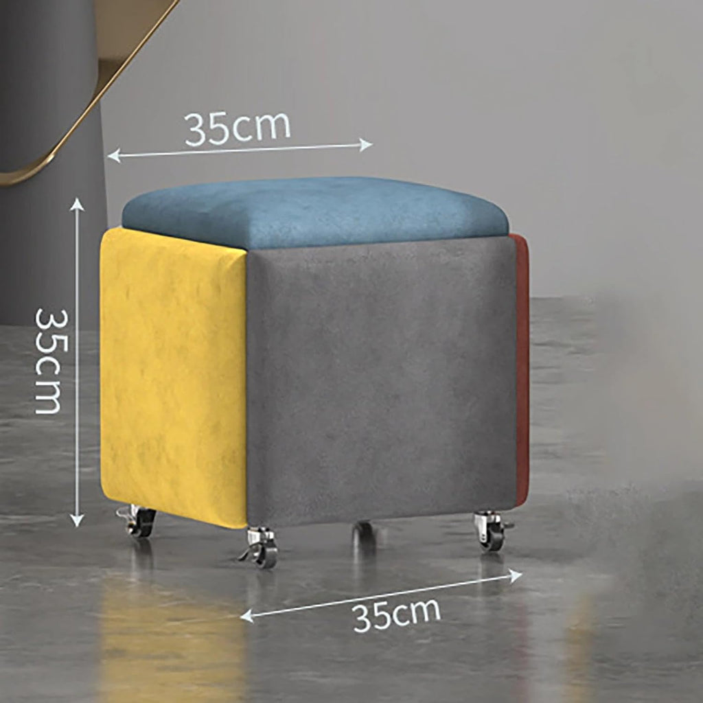 Square Multi-Functional Footstool with Wheels, 5-in-1 Entryway Storage Stool, Easily Disassembled and Assembled, Suitable for Living Room and Bedroom.(Orange-red)