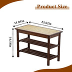 Bamboo Entryway Bench with Woven Rattan Seat, 2-Tier Shoe Storage Bench for Hallway & Entryway, 23.62 inches Walnut