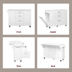 50.7" Kitchen Island with Drop Leaf Storage for Trash Can White