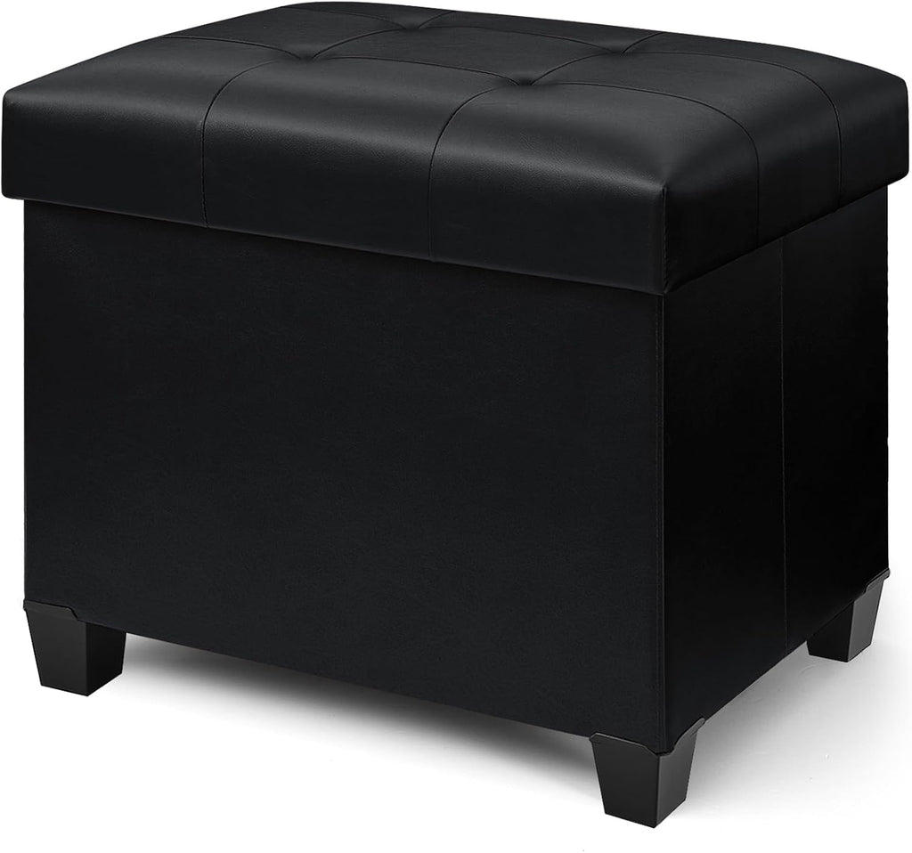 Ottoman with Storage, Rectangular Storage Ottoman, Faux Leather Ottomans with Legs for Living Room Bedroom Dorm, 23.6" D x 17.7" W x 19.9" H, Jet Black
