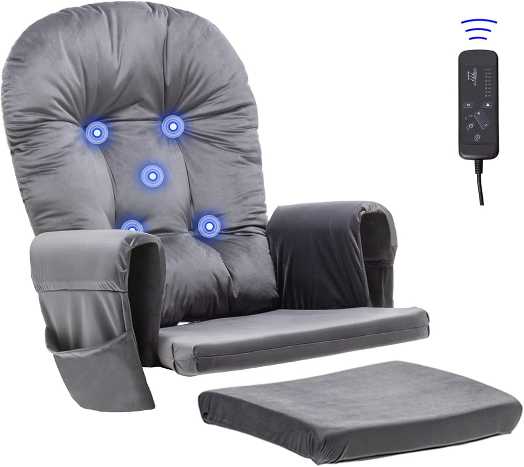 Paddie Dark Grey Massage Glider Rocker Replacement Cushions with Storage Velvet Washable Non Slip for Glider Rocking Chair, 5PCS