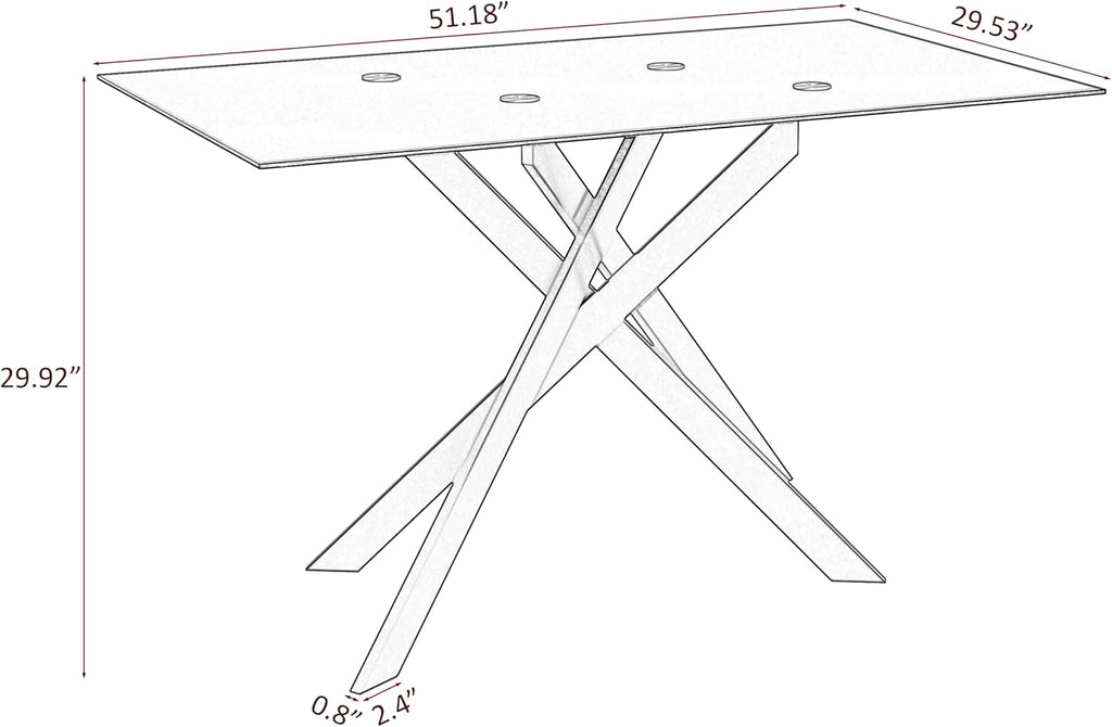 51 Inch Glass Dining Table Set for 4, Rectangular Tempered Glass Kitchen Table with Metal Base, Modern Black Dining Room Table with 4 Leather Dining Chairs for Kitchen Living Room