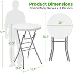 VECELO 28" Round Cocktail Table, Folding Bar Height Table with Removable Legs, 43.3" Tall Portable Plastic Bistro High Top for Indoor Outdoor Wedding Events, Patio, Backyard, Home Parties, White
