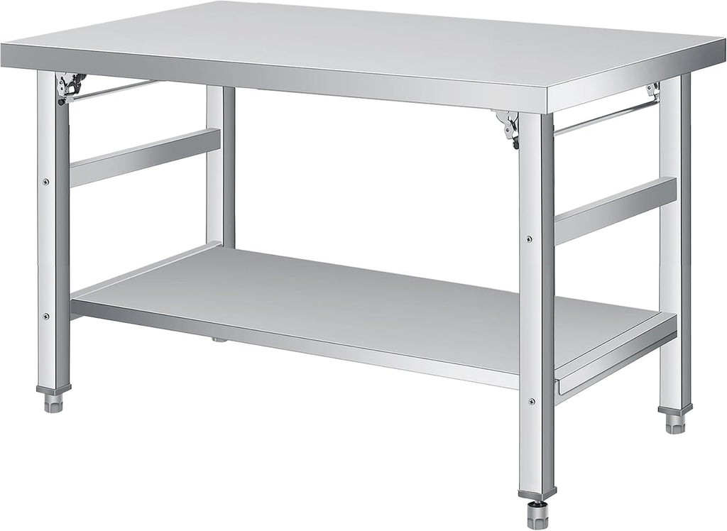 48" x 24" Stainless Steel Folding Table - 920 LBS Commercial Foldable Prep Table, Metal Worktable with Adjustable Undershelf and Feet, for Home Kitchen Restaurant Garage Warehouse, Heavy Duty