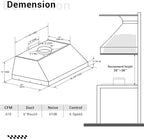 CHETTO C Stainless Steel Range Hood Cover with 4-Speed Vent Hood Insert Custom Handcrafted Metal Kitchen Fan with Towel Rack LED Light 30"W x24"D x36"H White Wall Mount