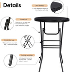 pollilar Cocktail Table 28in Portable Folding Bar Height Table, Compact Round High Top Plastic & Steel Bistro with Removable Legs, Indoor Outdoor RV Patio Catering Parties Commercial Events-Black