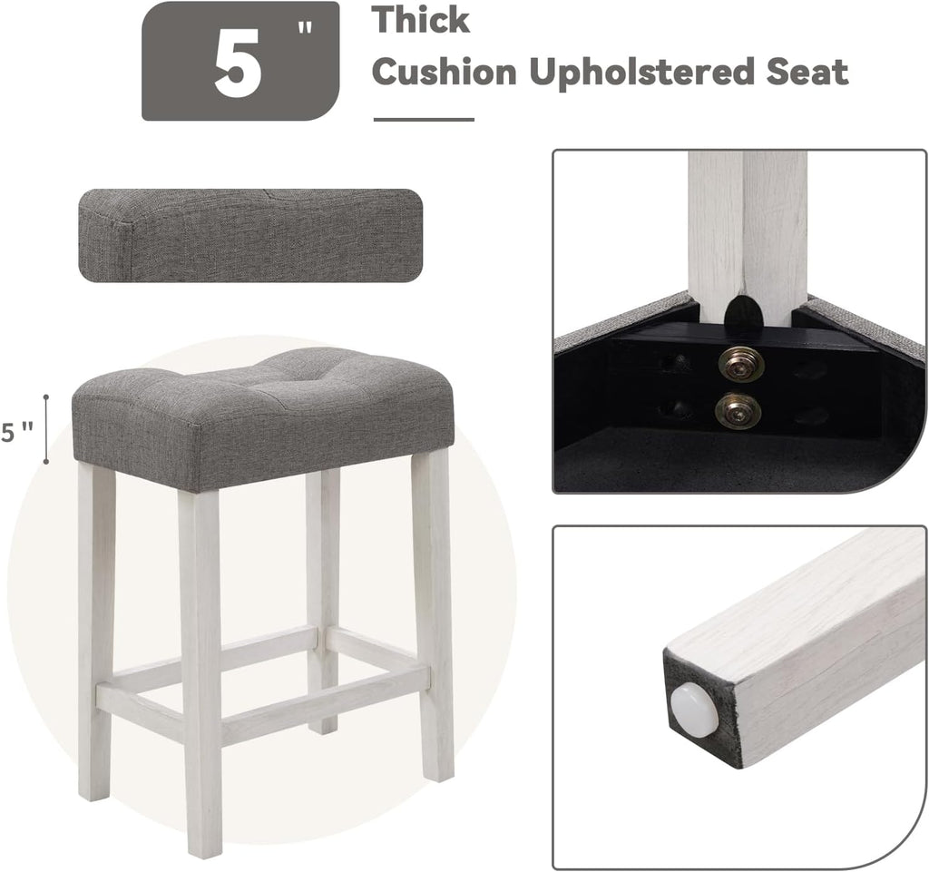 59" Dining Bar Table Set with Power Outlet, Behind Couch Sofa Table with 3 Padded Stools, 4 Piece Bar Table and Chairs Set for Living Room, Dining Room, Gray