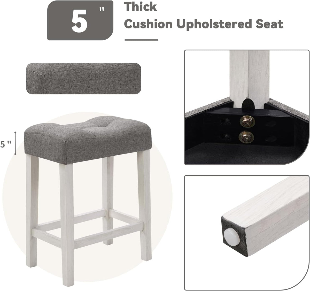 59" Dining Bar Table Set with Power Outlet, Behind Couch Sofa Table with 3 Padded Stools, 4 Piece Bar Table and Chairs Set for Living Room, Dining Room, Gray