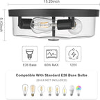 Flush Mount Ceiling Light with Clear Glass Shade, 3-Light Indoor Outdoor Farmhouse Lighting Flush Mount Lights for Kitchen Bedroom Porch Living Dining Room (Black)