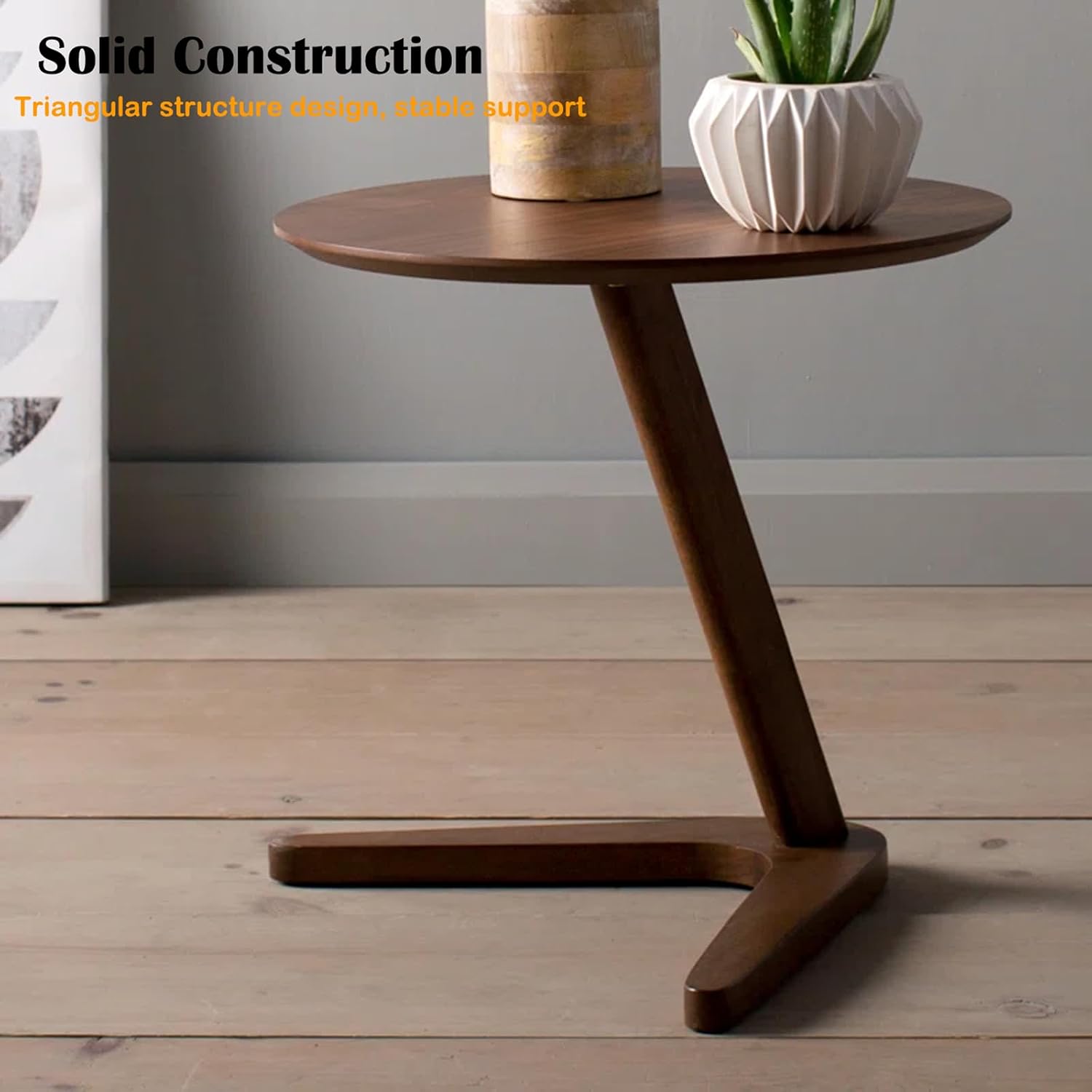 YUNMUAIR-C-Shaped Solid Wood End Table,Small Round Side Table for Couch,Space-Saving Sofa Table Slide Under Couch for TV Dinner, Laptop Side Over Wood Table for Living Room Bedroom