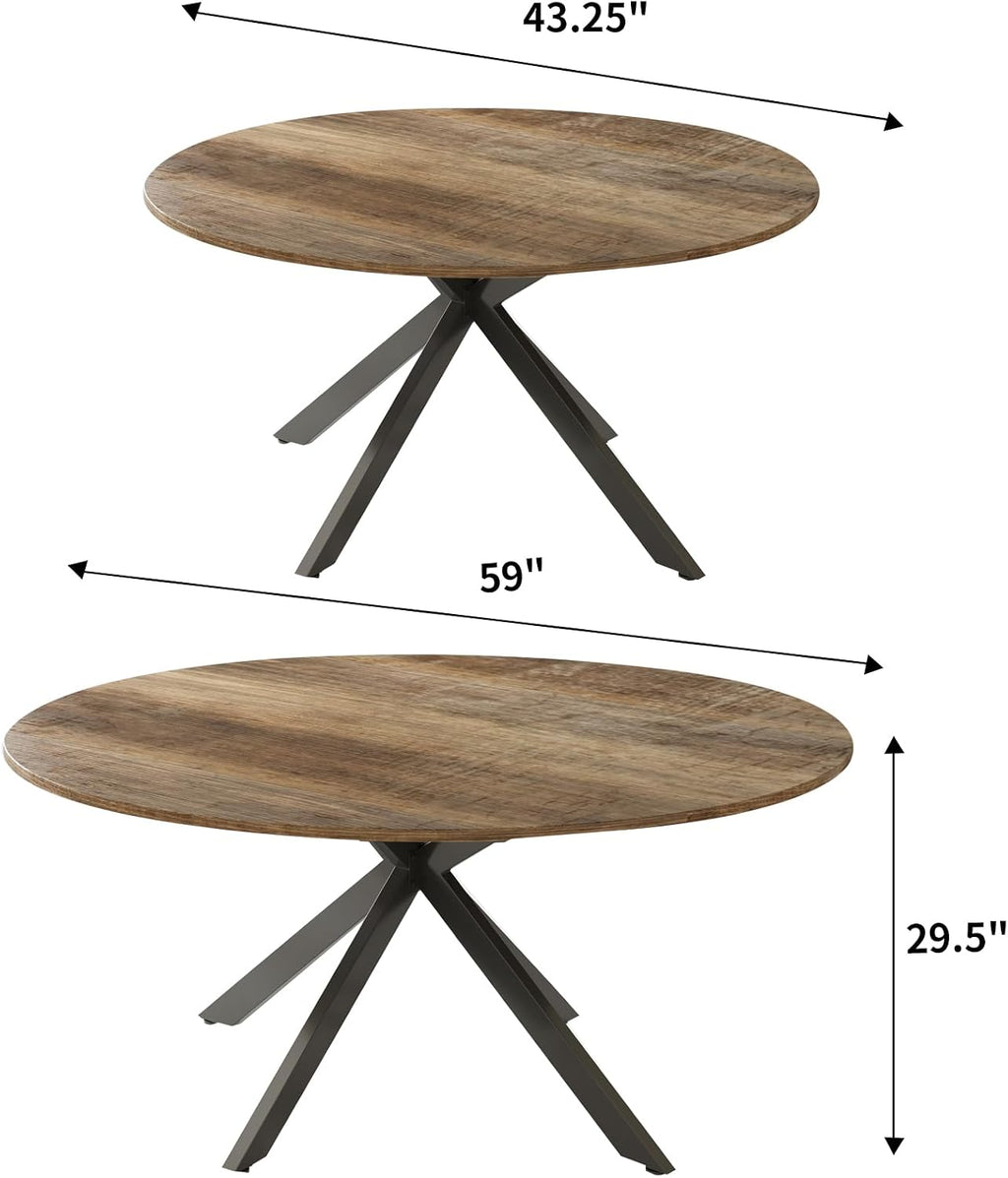 59-Inch Extendable Round Dining Table for Dining Room, 4-6 People Large Expandable Kitchen Dinner Tables with Oval Wood Top and Industrial Metal Frame for Dinner Room, Small Space, Black Brown