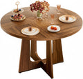 47" Round Dining Table for 4-6, Farmhouse Wood Kitchen Table, Mid-Century Wooden Circle Dinner Room Table Easy Assembly for Dining Room, Kitchen, Living Room (Brown)