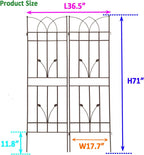 2 Pack Metal Garden Trellis 71" Fence Rustproof Garden Trellis for Climbing Plants Support Roses Flower Outdoor Lawn, Brown 6FT