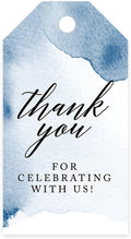 Andaz Press 100-Pack Thank You For Celebrating With Us Favor Tags Navy Blue Watercolor Cardstock Gift Tags with Bakers Twine for Wedding Baby Shower Bridal Shower Birthday Party Favors 2 x 3.75-Inches