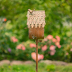 Copper Color Bird House Garden Stake with Ornate Style Roof (Round Bottom)