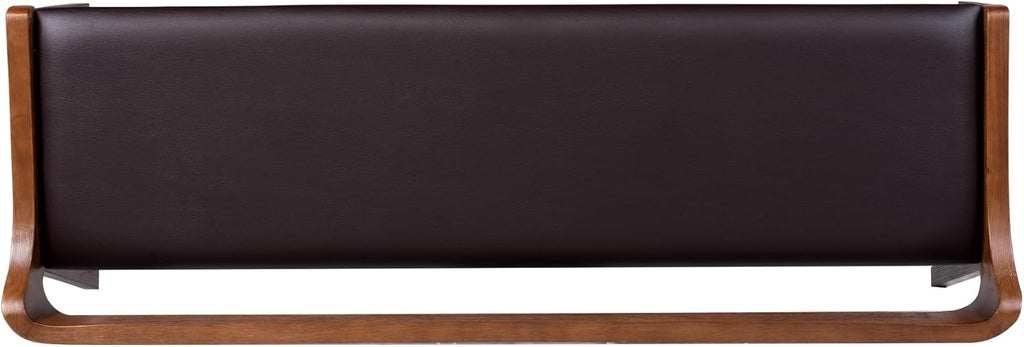 Rasmus Brown Faux Leather Wood Dining Bench - Chestnut Wire-Brush Finish