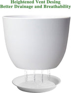 12inch Large Plant Pot, Modern Plastic Planter with High Driange Holes and Saucer for Indoor Outdoor Garden Plants and Flowers, White