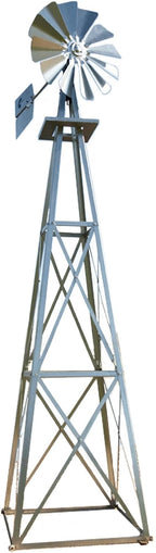 Decorative Backyard Windmill – Galvanized Finish – Durable Weather-Resistant 4-Leg Tower with Anchoring Stakes – Lawn & Garden Yard Décor – 8ft 3in Outdoor Windmill