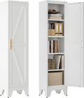 Washsemba 67''Farmhouse Metal Storage Cabinet with Barn Doors,Steel File Cabinet for Home Office,Kitchen Pantry 4 Adjustable Shelves,Freestanding Cupboard for Kitchen,HomeOffice(White)