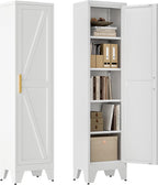 Washsemba 67''Farmhouse Metal Storage Cabinet with Barn Doors,Steel File Cabinet for Home Office,Kitchen Pantry 4 Adjustable Shelves,Freestanding Cupboard for Kitchen,HomeOffice(White)