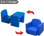 2-in-1 Multifunctional Convertible Kids Table and Chair Set Blue Modern Contemporary Plastic Cushioned Seat