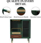 ARTPOWER Modern Coffee Bar Cabinet with Pull-Out Wine Storage, Green | Bar Cart with Wine Glass Rack and Drawers, Liquor Cabinet for Kitchen, Dining Room, Living Room