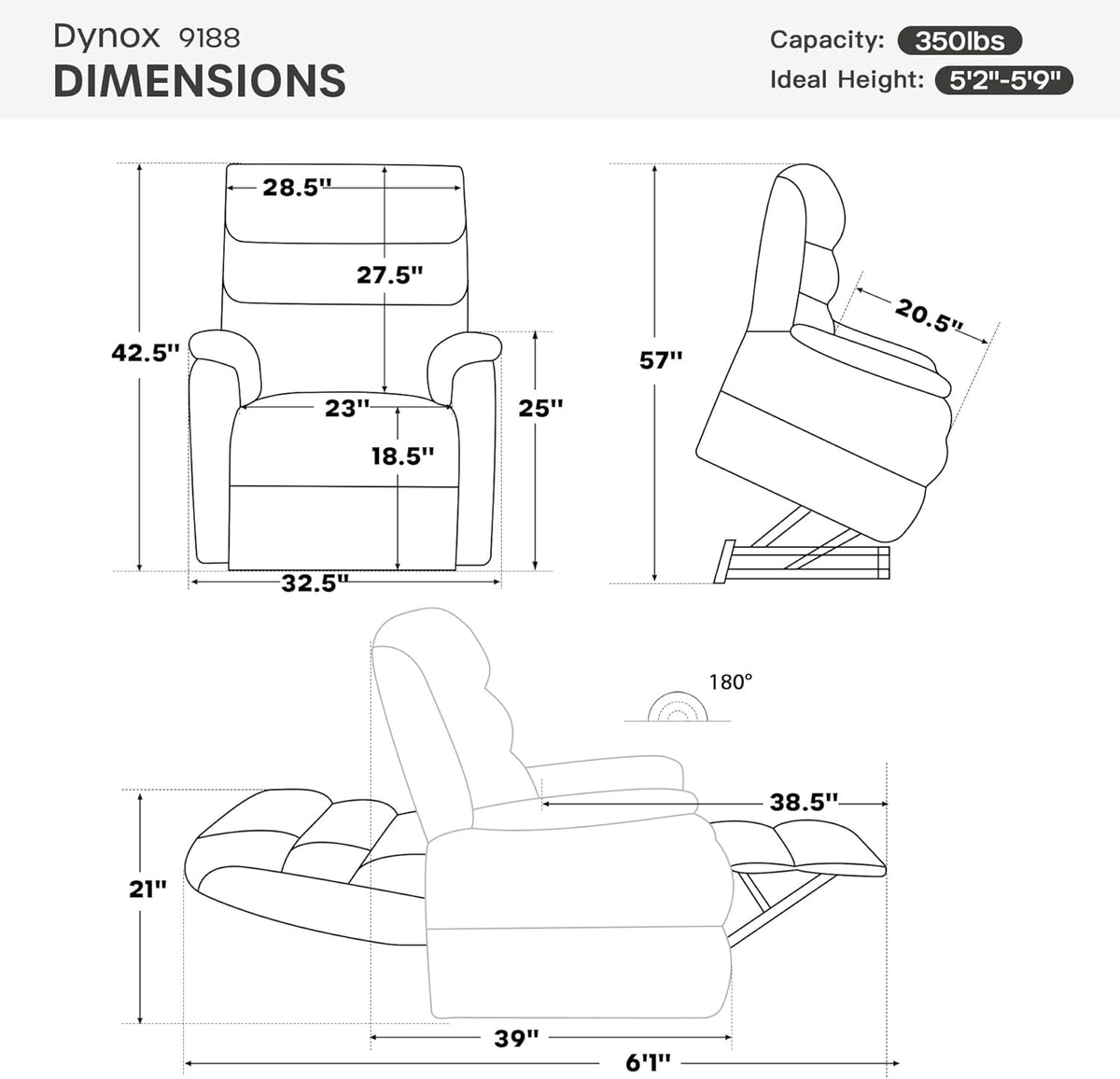 DYNOX Power Lift Recliner Chair for Elderly, Dual Motor Lay Flat Lift Chair with Heat & Massage, 350 LBS Capacity(9188,Chenille,Brown)