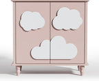 Anbuy Sideboard Buffet Cabinet with Storage 2 Doors, 31.5'' Cloud Buffet with Decoration, Scalloped Coffee Bar with Adjustable Shelf for Kitchen, Living Room (Pink & White)