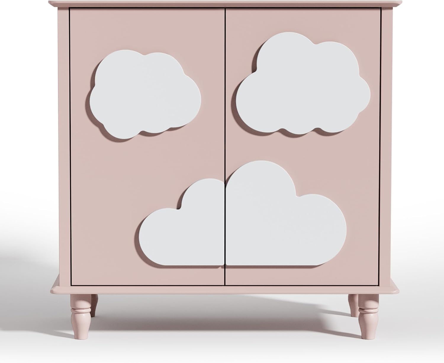 Anbuy Sideboard Buffet Cabinet with Storage 2 Doors, 31.5'' Cloud Buffet with Decoration, Scalloped Coffee Bar with Adjustable Shelf for Kitchen, Living Room (Pink & White)