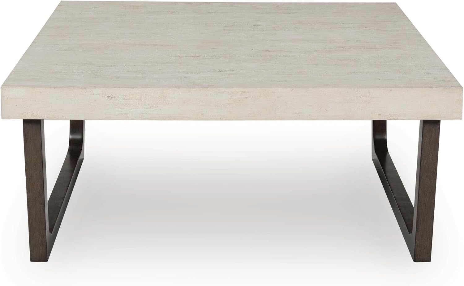 Signature Design by Ashley Westenfort 2-Piece Square Coffee Table Set | Square coffee table and end table sets with light gray faux cement melamine laminate tops, Dark espresso brown hardwood legs