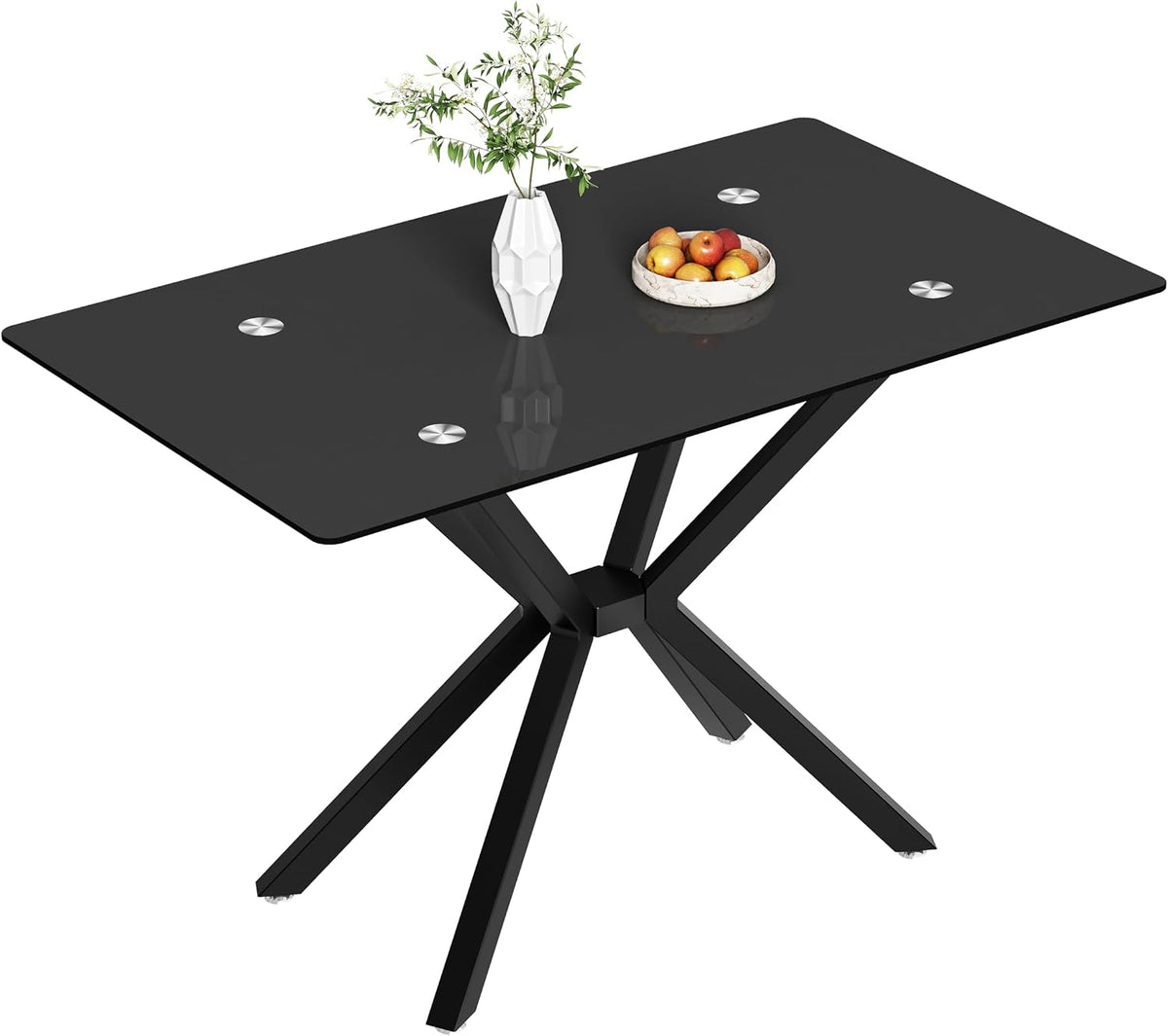 47.24 Inch Rectangular Glass Dining Table Modern Kitchen Glass Top Table for 4 with Black Metal Legs, Clear Dining Table Kitchen Table for Home Office Dining Room