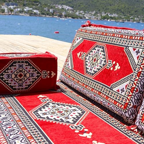 mysticalanatolia Majlis Floor Sofa Loveseat – 75x27x4 in Convertible Guest Mattress Traditional Arabic Seating Bohemian Style Living Room Furniture Futon Sets