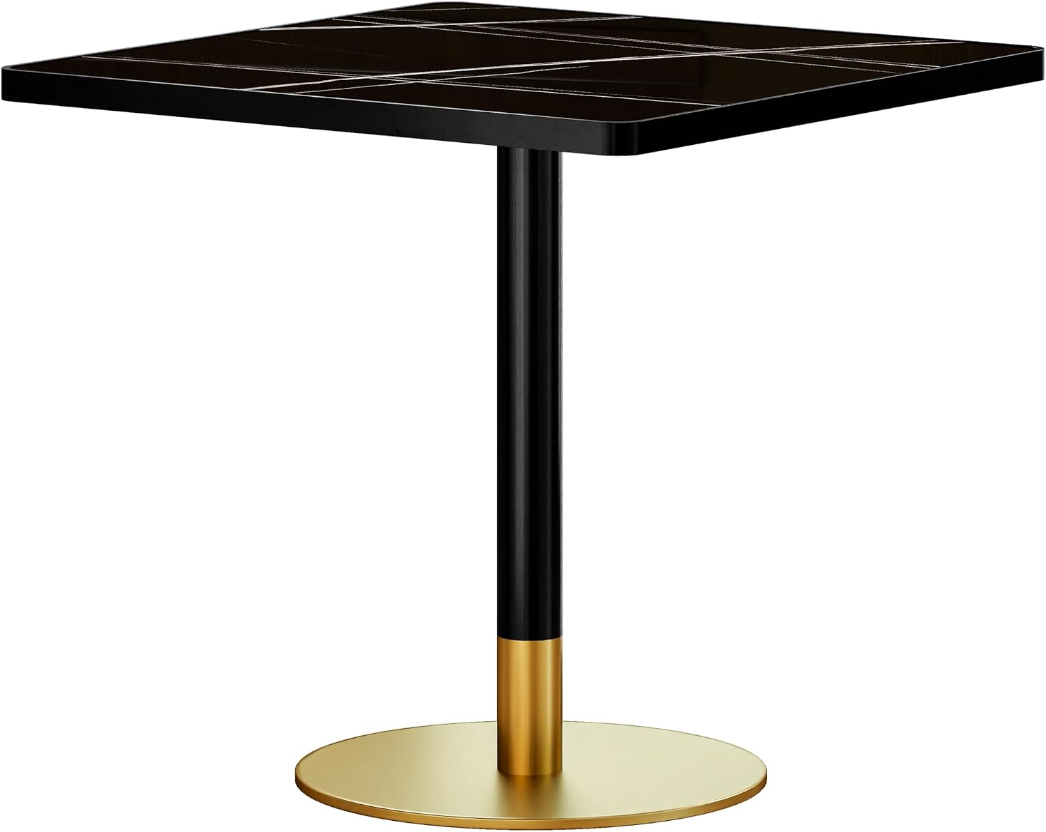 Henf 31.5'' Square Dining Tulip Table for 2 4, Modern Black Faux Marble Bistro Table with Sintered Stone Tabletop, Small Black Gold Metal Edge & Base Tulip Tables for Dining Room, Cafe, Apartment
