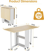 LotFun Folding Dining Table, Space-Saving Dining Table with 6 Rolling Wheels and 2-Tier Storage Shelf, Kitchen Table for Small Spaces