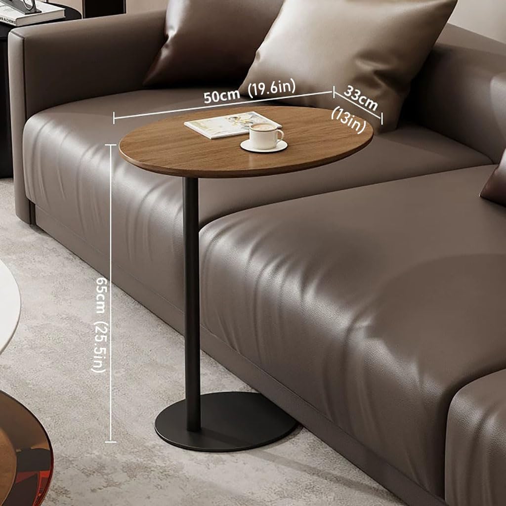C Shaped End Table, Sofa Side Table with Metal Base, Solid Wood Side Table Suitable for Living Room, Bedroom, Small Space(50 * 33 * 65cm)