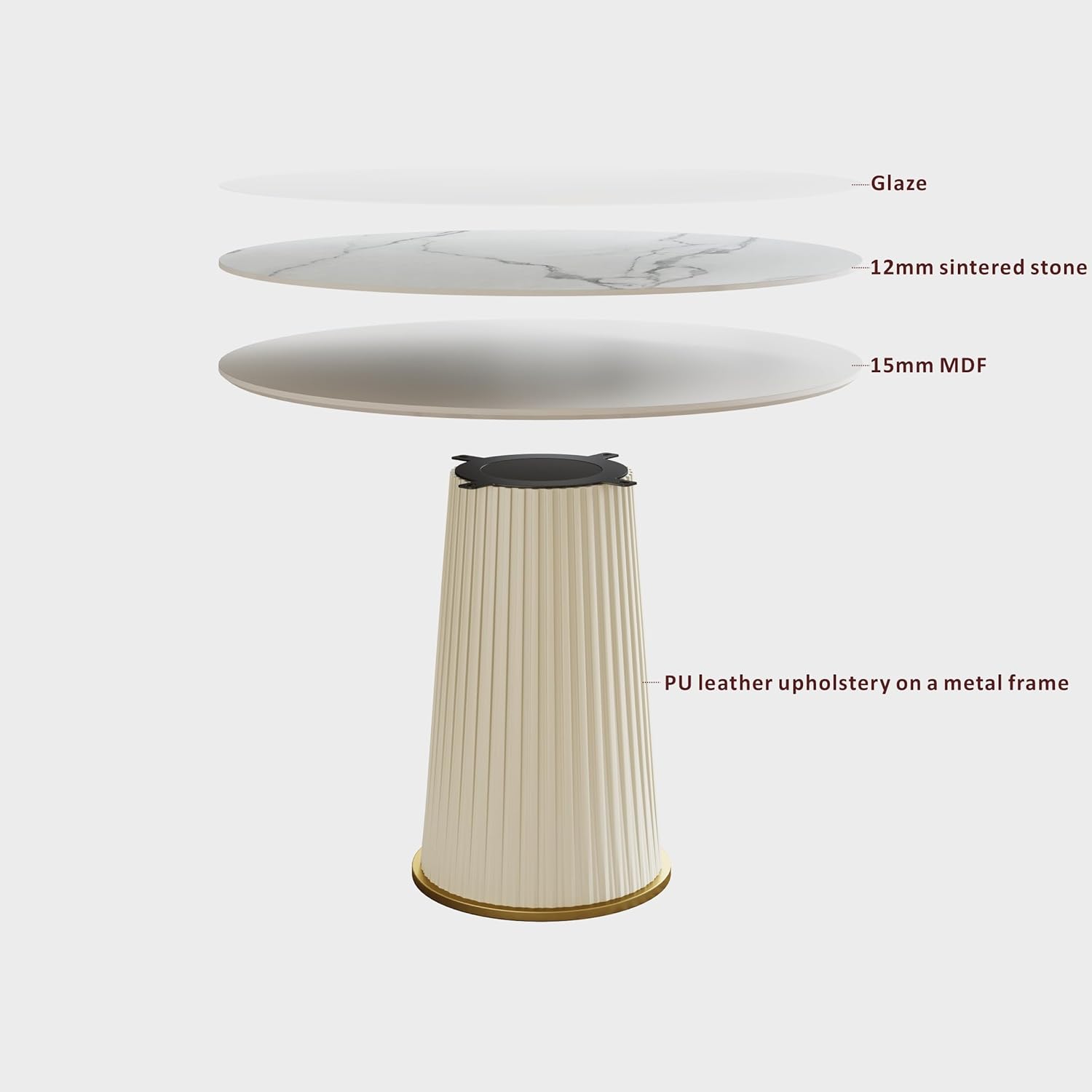 White Dining Table 43.30" Round Kitchen Table with Imitation Marble Grain Top & PU Leather Iron Pedestal,Modern Faux Marble Dinner Furniture for Kitchen Dining Room/Meeting Room