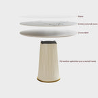 Round Dining Table with Marble Grain Top for 4-6 People,35.43 Inches Dining Room Table with Pleated PU Leather Pedestal Base, Circle Kitchen Tables for Dining Room, Kitchen, Living Room