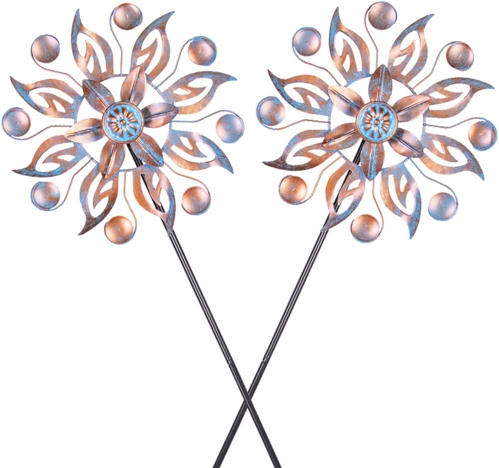 VEWOGARDEN 2PCS Metal Wind Spinners, Waterproof Wind Sculptures & Spinners Small Garden Art Outdoor Wind Spinner Kinetic Wind Spinner for Yard and Lawn