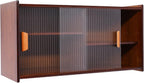Xuthusman 2 Tier Small Kitchen Pantry Cabinet,30.3in Bamboo Sideboard with Glass Doors Cupboard Food Pantry Cabinet Adjustable Shelves Countertop Storage for Kitchen Dining Room (Walnut)