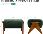 Linen Padded footstools Mid Century Modern Ottoman with Wood Frame, Lounge Upholstered Ottoman, Reading Chair, Sturdy Base, Suitable for Resting Your feet on a Lounge Chair Green