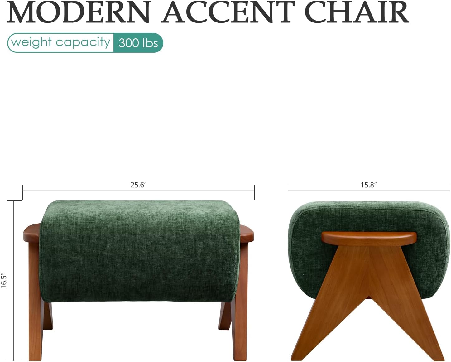 Linen Padded footstools Mid Century Modern Ottoman with Wood Frame, Lounge Upholstered Ottoman, Reading Chair, Sturdy Base, Suitable for Resting Your feet on a Lounge Chair Green