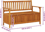 Patio Storage Bench 47.2" Solid Acacia Wood Outdoor Bench Seat with Armrests and Backrest, Garden Bench for Front Porch Furniture and Patio Furniture Storage