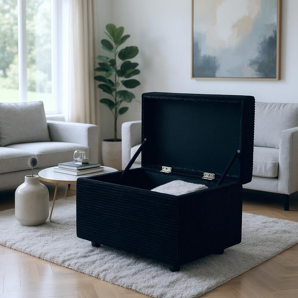 Corduroy Upholstered Storage Ottoman with Hidden Compartment and Soft Cushioned Top for Living Room or Bedroom