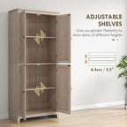 72" Freestanding 4-Door Kitchen Pantry, Storage Cabinet Organizer with 4-Tiers, and Adjustable Shelves, Natural