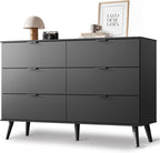 6-Drawer Moden TV Stand | Tall TV Console with Sturdy Metal Handles for Living Room，Black
