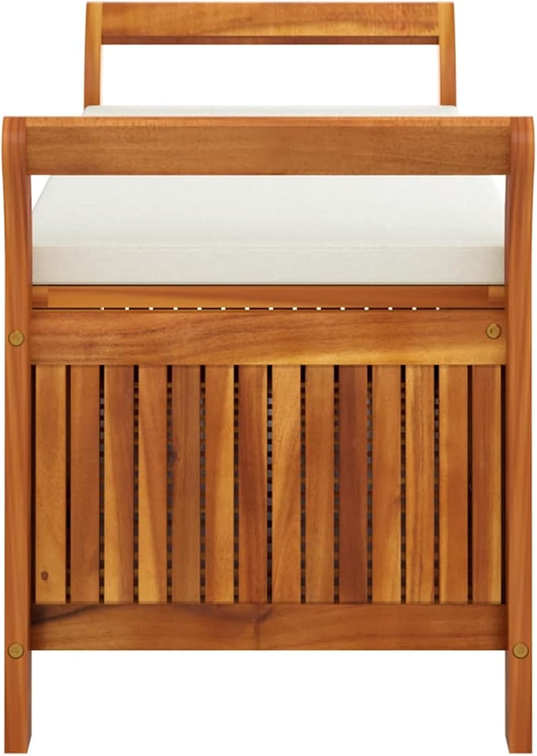 Gecheer Garden Storage Bench with Cushion, Solid Wood Acacia 126 cm Outdoor Seat with Storage Space for Patio Garden Backyard