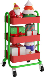 Metal Rolling Cart,3-Tier Metal Rolling Cart with Wheels,3 Tier Utility Cart with Wheels for Office,Home,Kitchen,Garden（13.4"x18.1"x31"） Red+Green