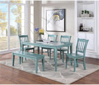 Pemberly Row Wood Colorado Dining Bench, 44 in, Rubberwood Construction, Aspen Valley Light Blue Finish, Tapered Legs, 600 lbs Capacity, Shaker Style Seating for Dining Room or Window Nook Use